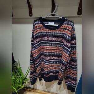 Old Navy Men's Navy and Red Fair Isle Crewneck Sweater